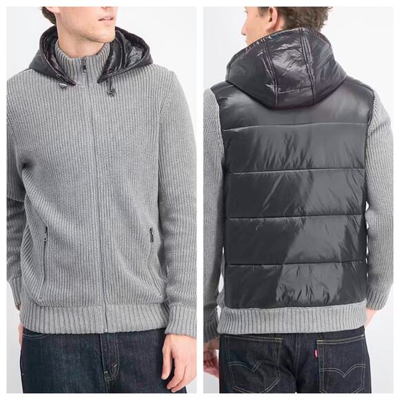 INC International Concepts Hoodie Zipup Sweater w/ Puffer Back Mens Gray Black L - Picture 1 of 11